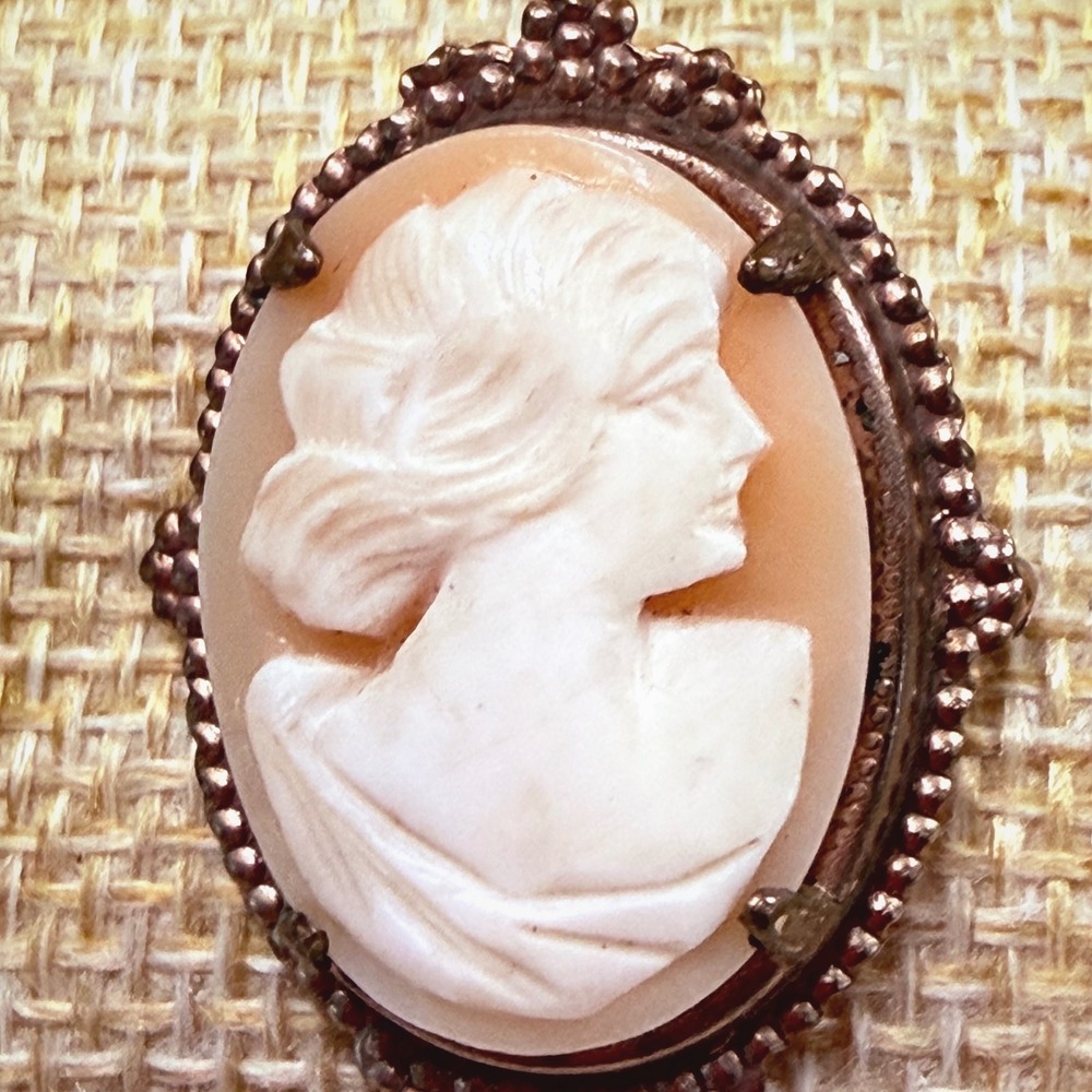 Vintage Gold Tone Shell Style Portrait Cameo Brooch Pin Victorian Style - Picture 2 of 11